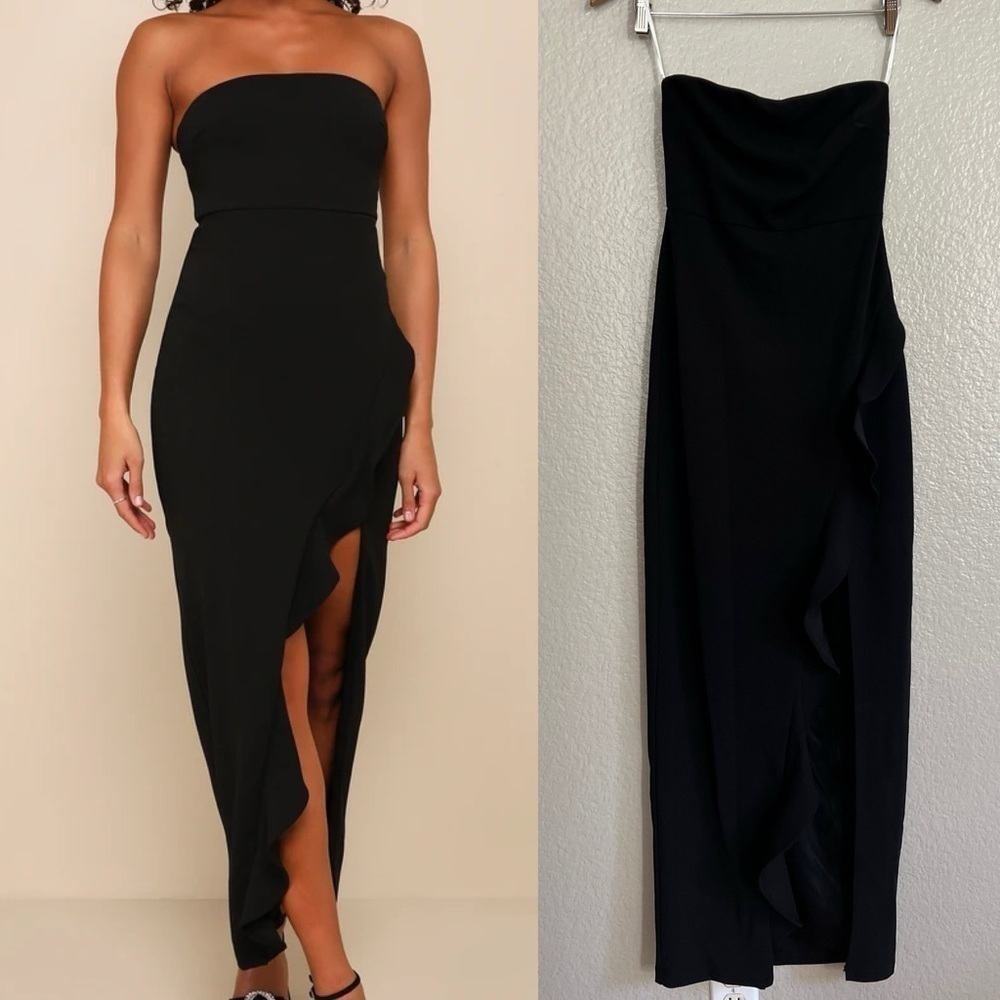 NWOT After Hours Black Strapless Ruffled Maxi Dress
